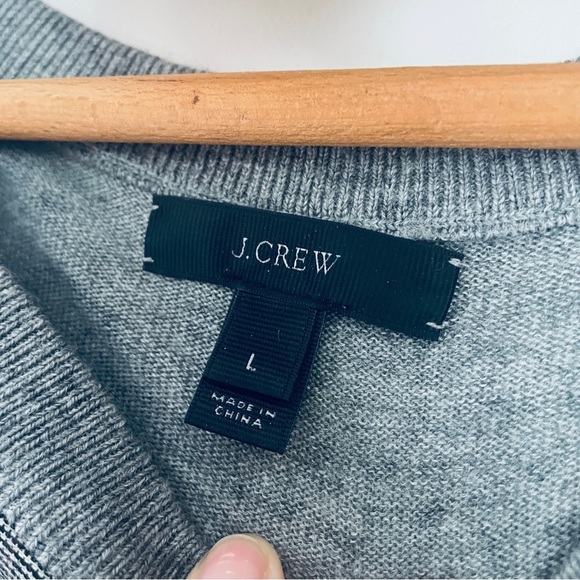 J. Crew Gray Glen Plaid Yoke Jeweled Sweater Wool Large - Picture 3 of 11